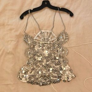 La Perla 100Silk & metal and crystal spaghetti strap evening blouse Size 46